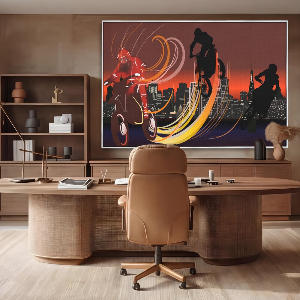 Tablou Canvas Premium LuxCanva® C1056, Riders In The Night , Race, Motorcycle, Camera Copilului, Game Room, Relaxare, Culori Vibrante