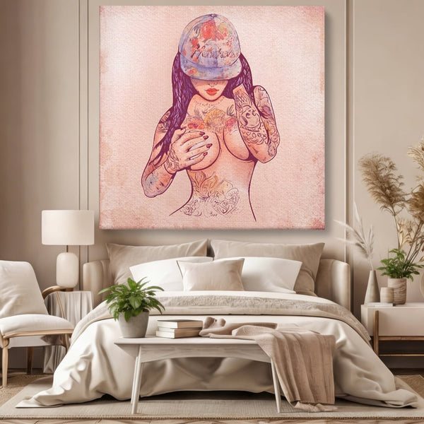 Tablou Canvas Premium LuxCanva® C1059, Sexy Girl Nude With Tattoos , Sexy Girl, Tattoo, Bedroom, Bar, Relaxare