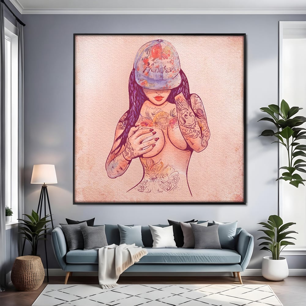 Tablou Canvas Premium LuxCanva® C1059, Sexy Girl Nude With Tattoos , Sexy Girl, Tattoo, Bedroom, Bar, Relaxare