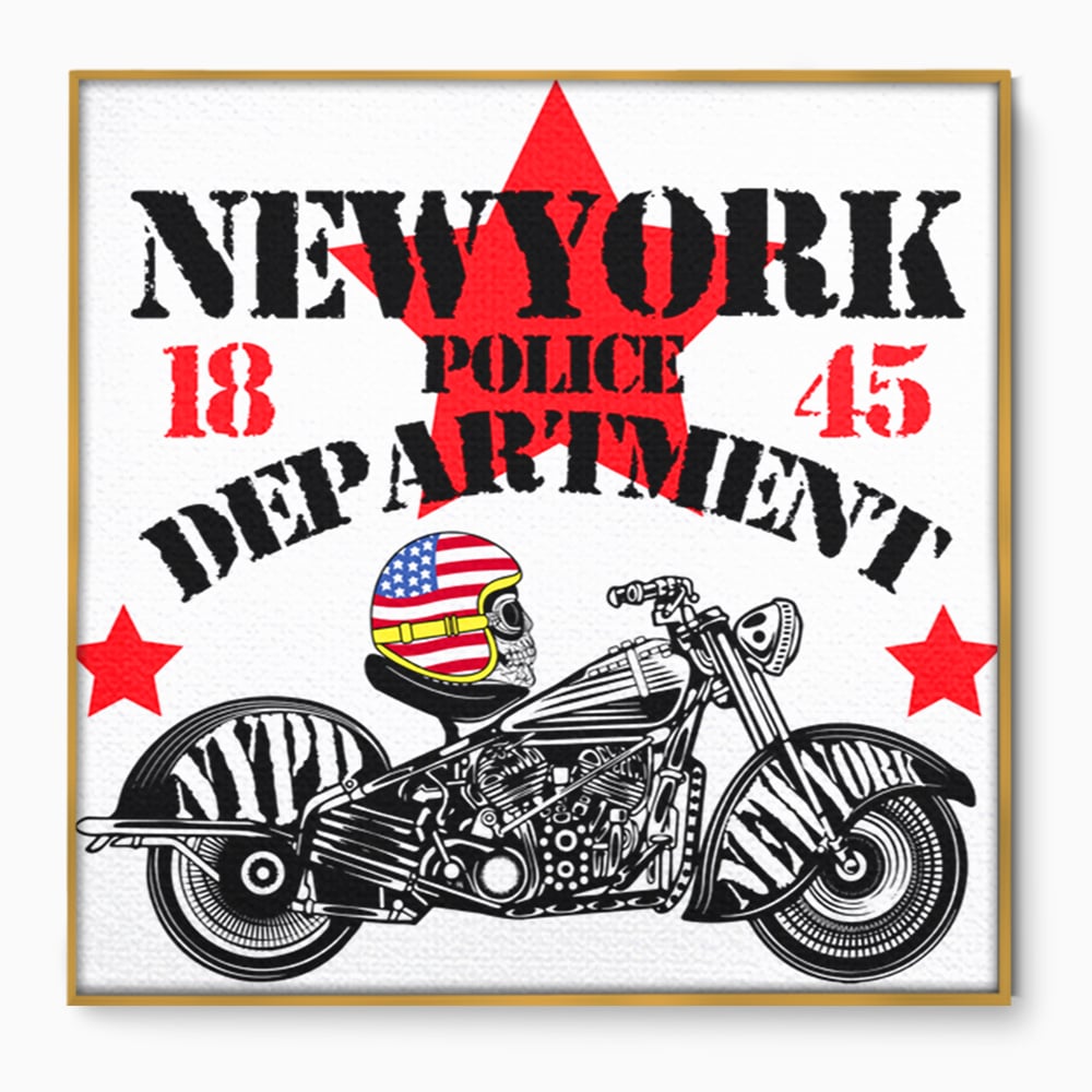 Tablou Canvas Premium LuxCanva® C1060, New York Police Department Badge , Motorcycle, New York, Game Room, Bar, Relaxare, Culori Vibrante