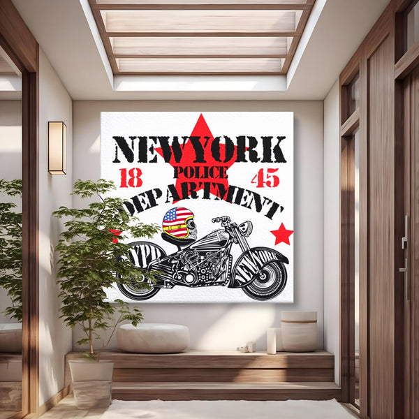 Tablou Canvas Premium LuxCanva® C1060, New York Police Department Badge , Motorcycle, New York, Game Room, Bar, Relaxare, Culori Vibrante