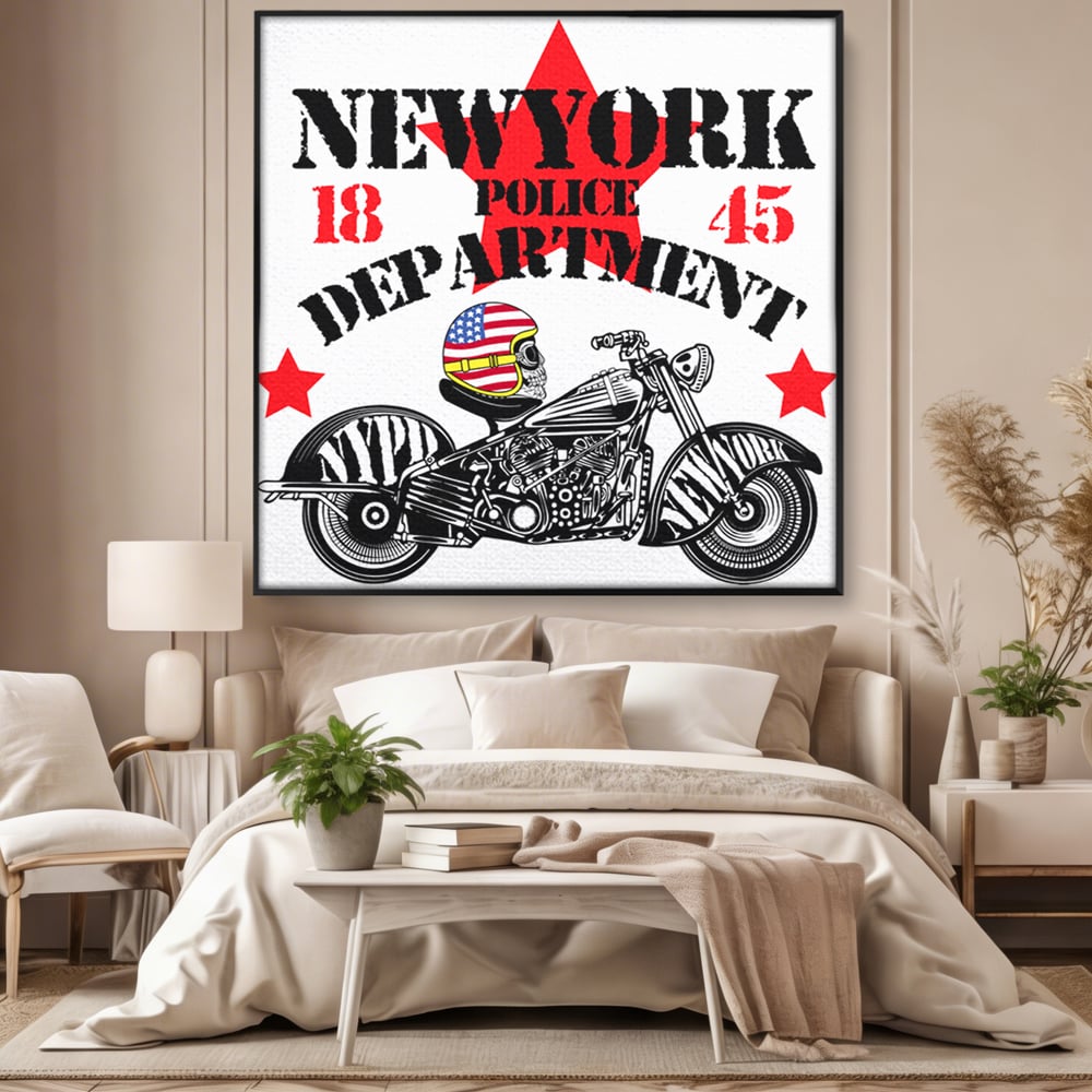 Tablou Canvas Premium LuxCanva® C1060, New York Police Department Badge , Motorcycle, New York, Game Room, Bar, Relaxare, Culori Vibrante