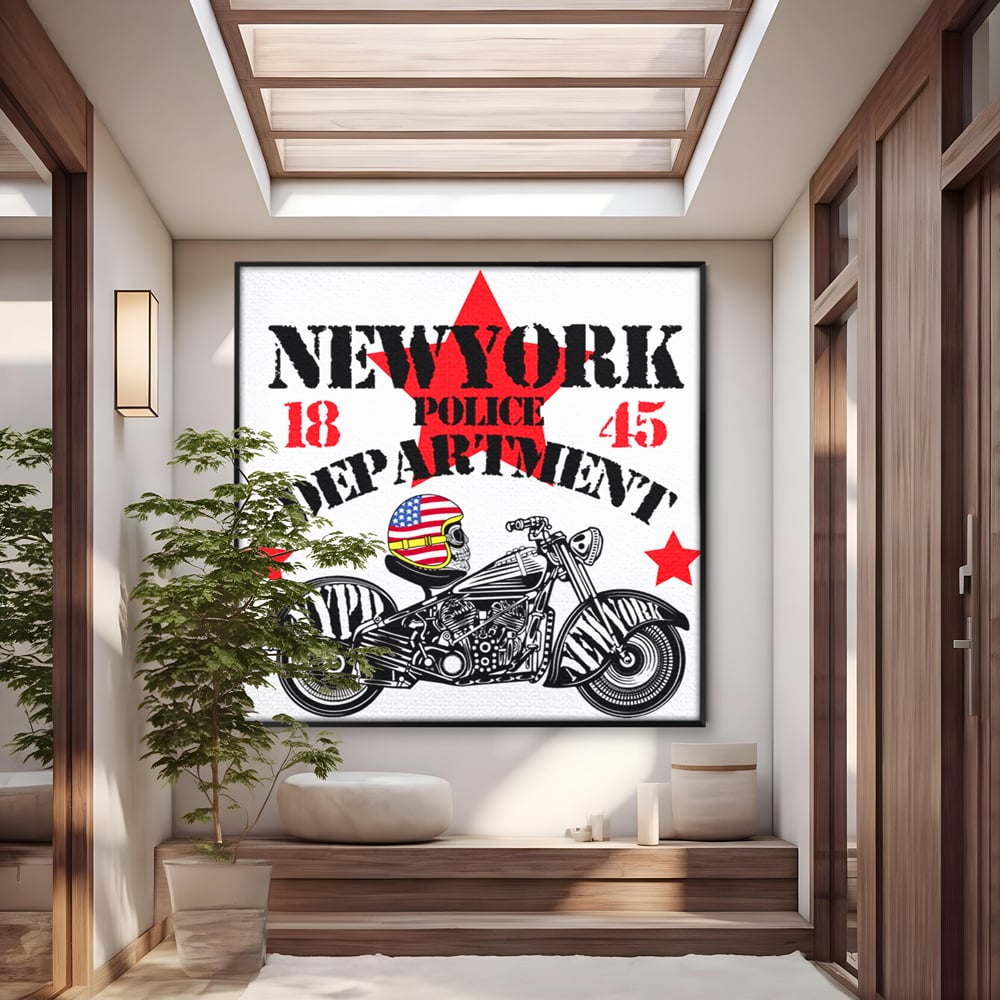 Tablou Canvas Premium LuxCanva® C1060, New York Police Department Badge , Motorcycle, New York, Game Room, Bar, Relaxare, Culori Vibrante