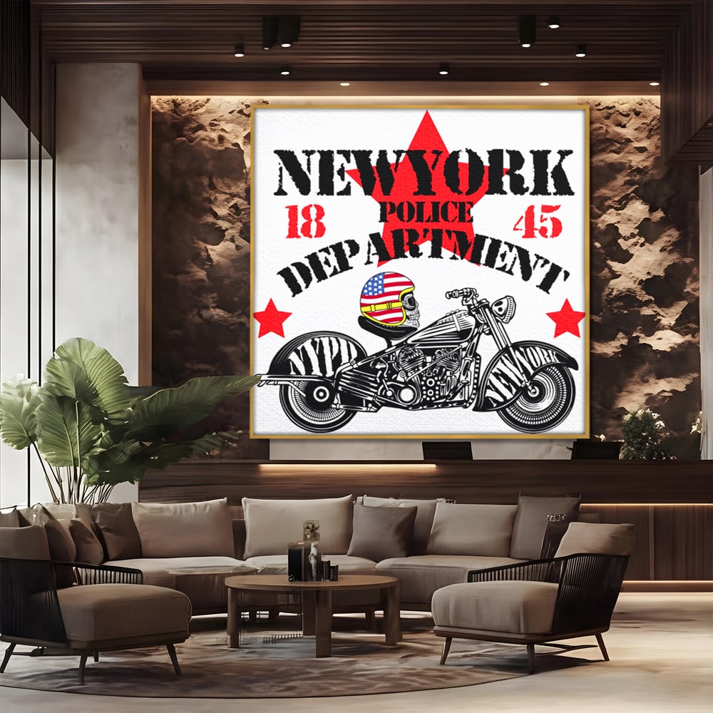 Tablou Canvas Premium LuxCanva® C1060, New York Police Department Badge , Motorcycle, New York, Game Room, Bar, Relaxare, Culori Vibrante