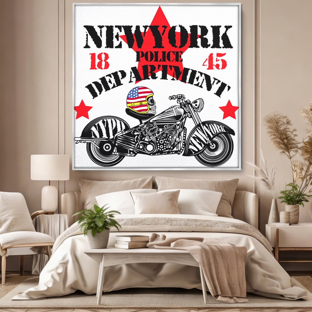 Tablou Canvas Premium LuxCanva® C1060, New York Police Department Badge , Motorcycle, New York, Game Room, Bar, Relaxare, Culori Vibrante