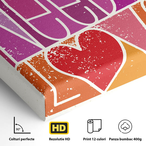 Tablou Canvas Premium LuxCanva® C1061, Dragostea Inseamna Tot , Mesaj, Dragoste, Living Room, Bedroom, Relaxare, Culori Vibrante