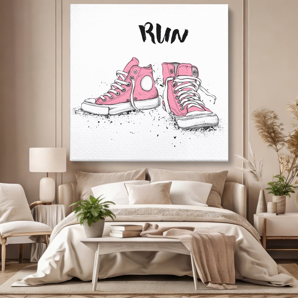 Tablou Canvas Premium LuxCanva® C1062, Pink Shoes , Adidasi, Mesaj, Camera Copilului, Game Room, Relaxare, Culori Vibrante