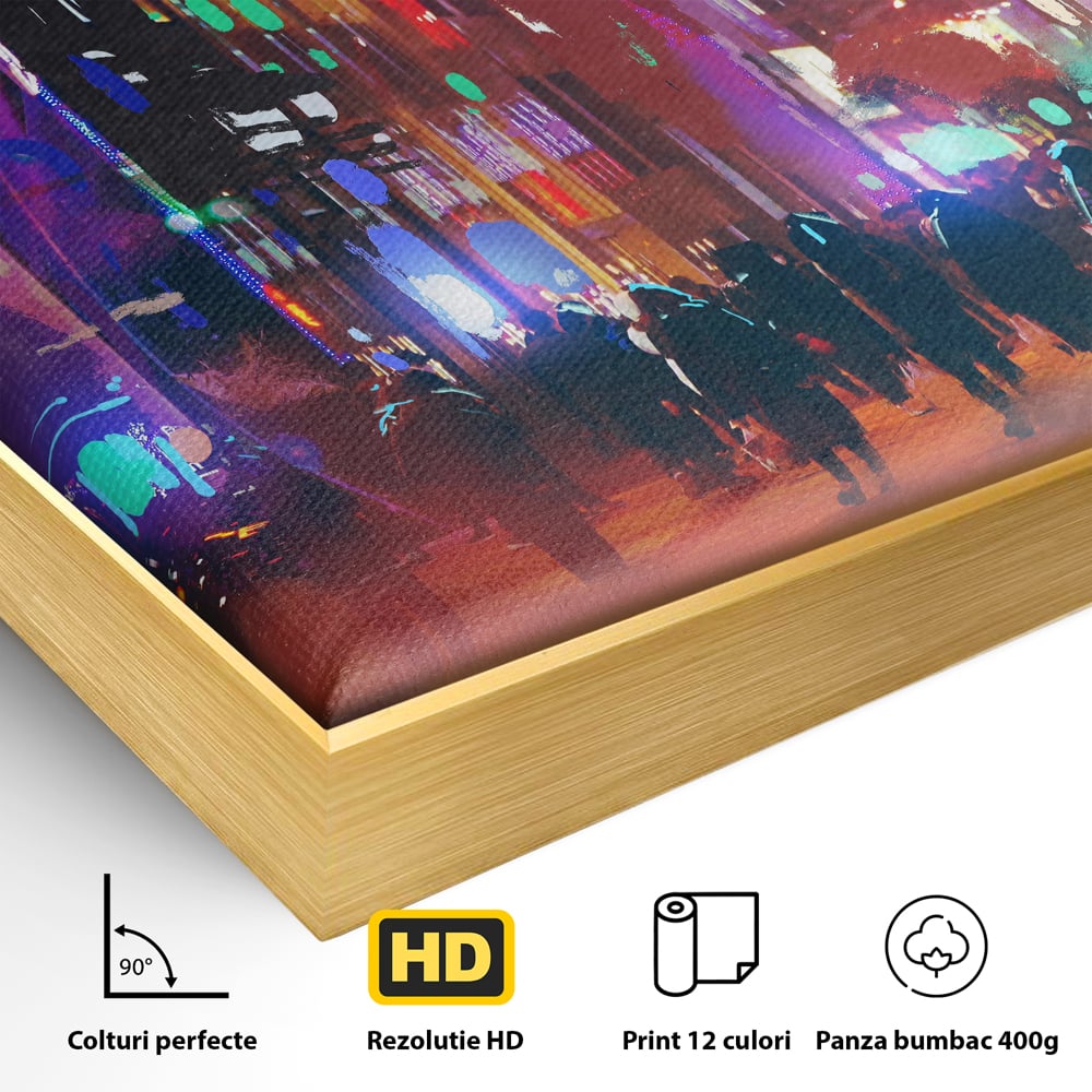 Tablou Canvas Premium LuxCanva® C1063, Downtown Night Walk , Oameni, Lumini, Oras, Living Room, Game Room, Bar Relaxare, Culori Vibrante