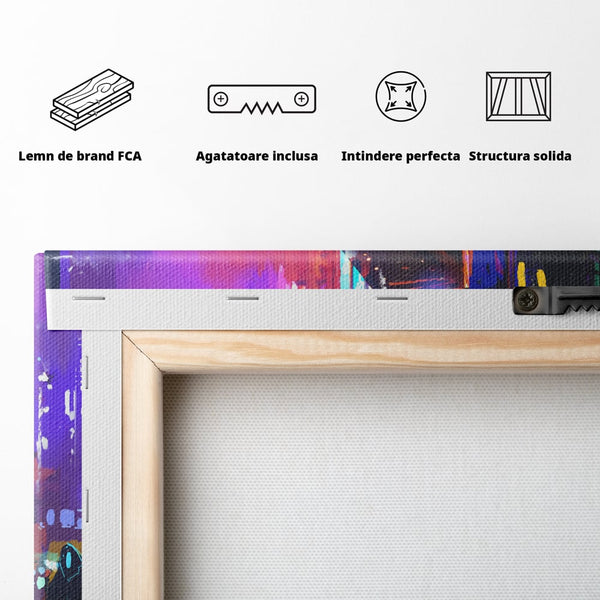 Tablou Canvas Premium LuxCanva® C1063, Downtown Night Walk , Oameni, Lumini, Oras, Living Room, Game Room, Bar Relaxare, Culori Vibrante