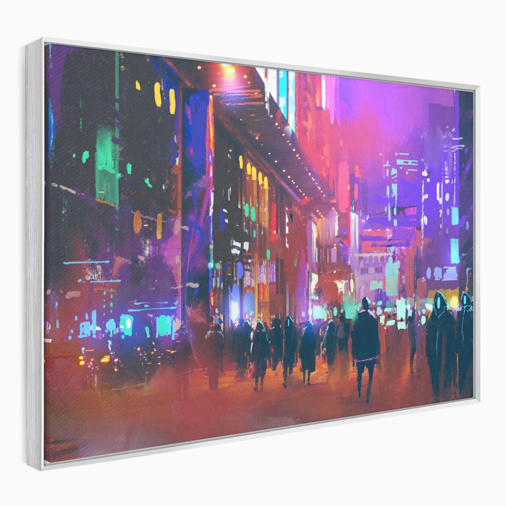 Tablou Canvas Premium LuxCanva® C1063, Downtown Night Walk , Oameni, Lumini, Oras, Living Room, Game Room, Bar Relaxare, Culori Vibrante