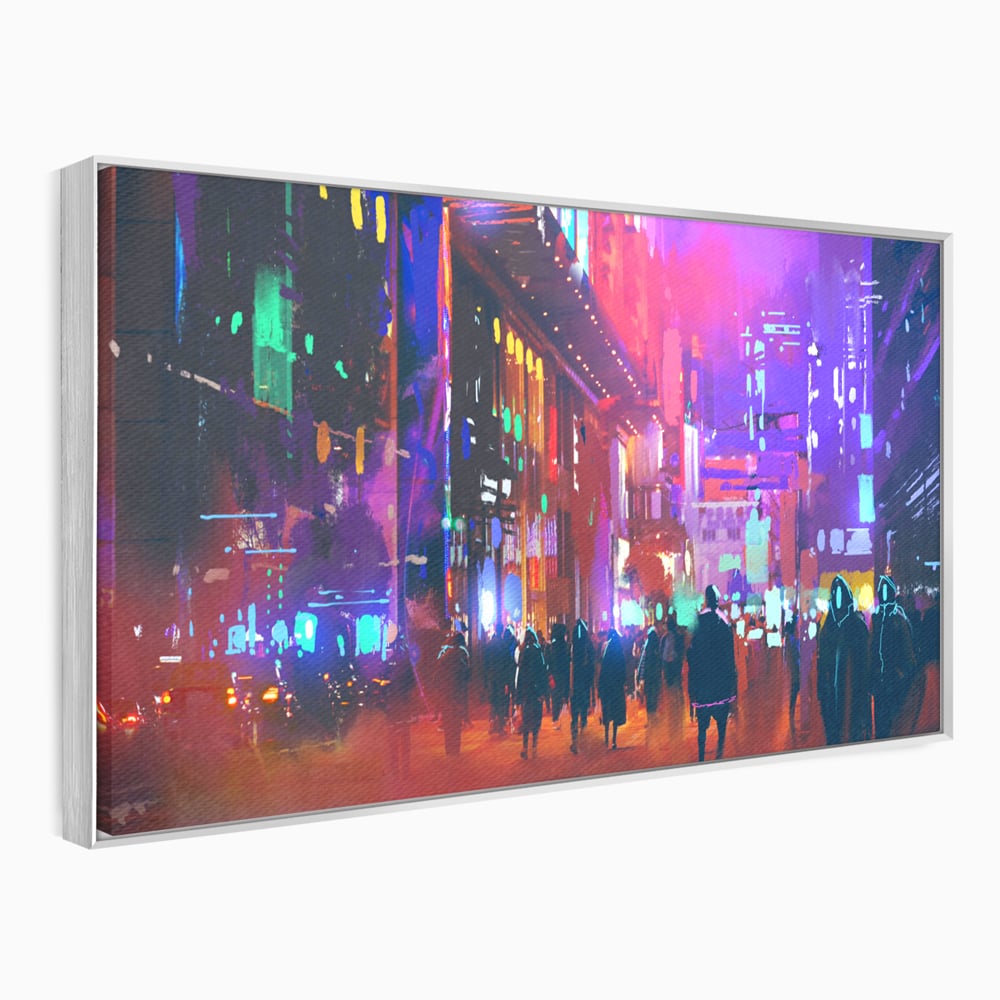Tablou Canvas Premium LuxCanva® C1063, Downtown Night Walk , Oameni, Lumini, Oras, Living Room, Game Room, Bar Relaxare, Culori Vibrante
