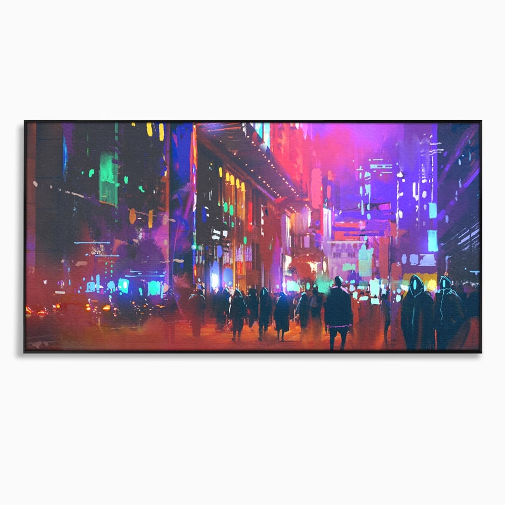 Tablou Canvas Premium LuxCanva® C1063, Downtown Night Walk , Oameni, Lumini, Oras, Living Room, Game Room, Bar Relaxare, Culori Vibrante
