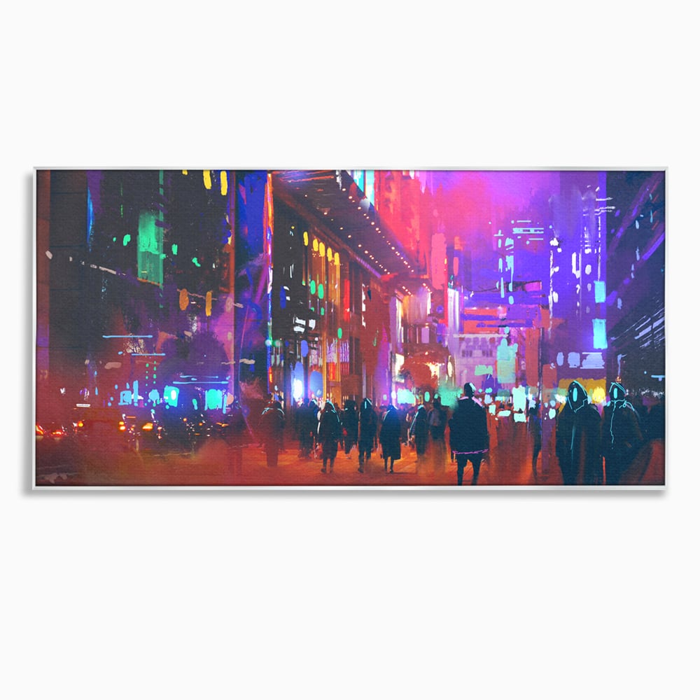 Tablou Canvas Premium LuxCanva® C1063, Downtown Night Walk , Oameni, Lumini, Oras, Living Room, Game Room, Bar Relaxare, Culori Vibrante