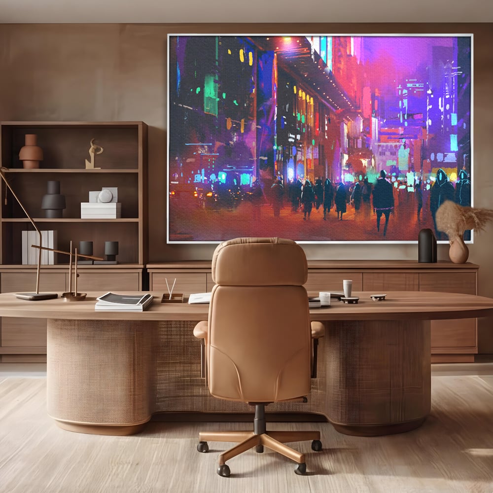 Tablou Canvas Premium LuxCanva® C1063, Downtown Night Walk , Oameni, Lumini, Oras, Living Room, Game Room, Bar Relaxare, Culori Vibrante