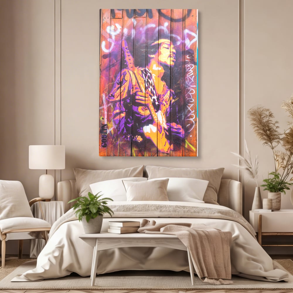 Tablou Canvas Premium, LuxCanva® C1065, Jimi Hendrix, Artist, Chitara, Muzician, Living Room, Office, Relaxare, Culori Vibrante