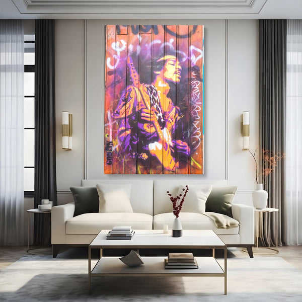 Tablou Canvas Premium, LuxCanva® C1065, Jimi Hendrix, Artist, Chitara, Muzician, Living Room, Office, Relaxare, Culori Vibrante