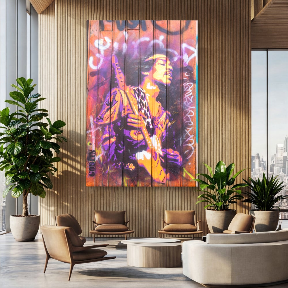 Tablou Canvas Premium, LuxCanva® C1065, Jimi Hendrix, Artist, Chitara, Muzician, Living Room, Office, Relaxare, Culori Vibrante