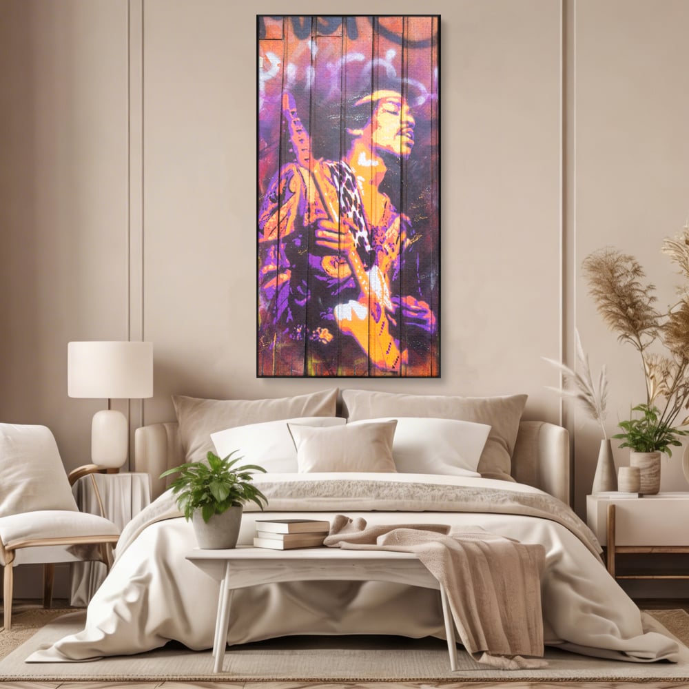 Tablou Canvas Premium, LuxCanva® C1065, Jimi Hendrix, Artist, Chitara, Muzician, Living Room, Office, Relaxare, Culori Vibrante