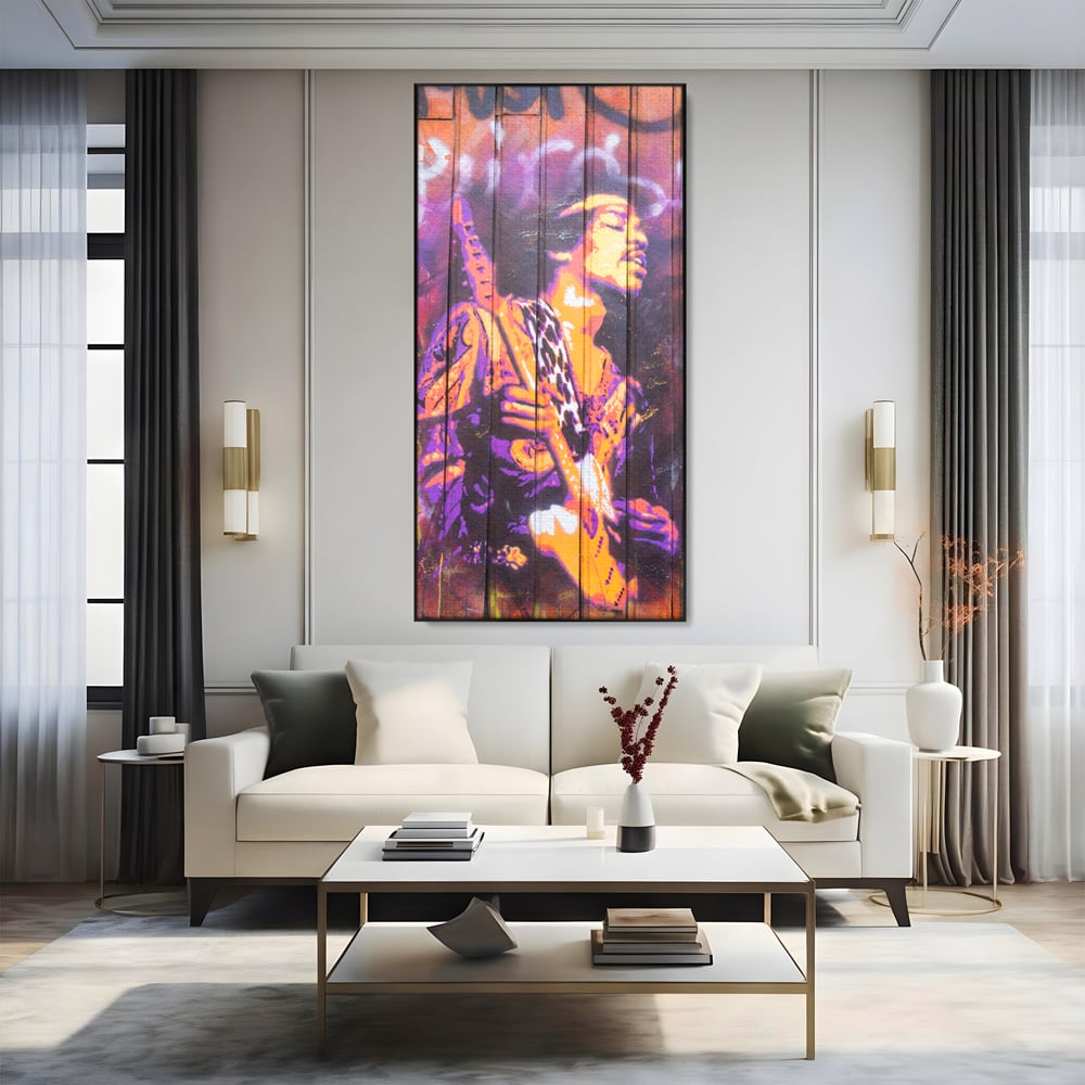 Tablou Canvas Premium, LuxCanva® C1065, Jimi Hendrix, Artist, Chitara, Muzician, Living Room, Office, Relaxare, Culori Vibrante