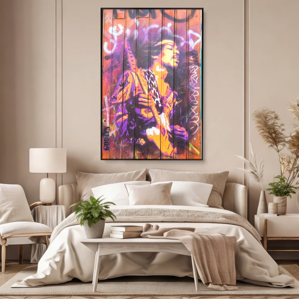 Tablou Canvas Premium, LuxCanva® C1065, Jimi Hendrix, Artist, Chitara, Muzician, Living Room, Office, Relaxare, Culori Vibrante