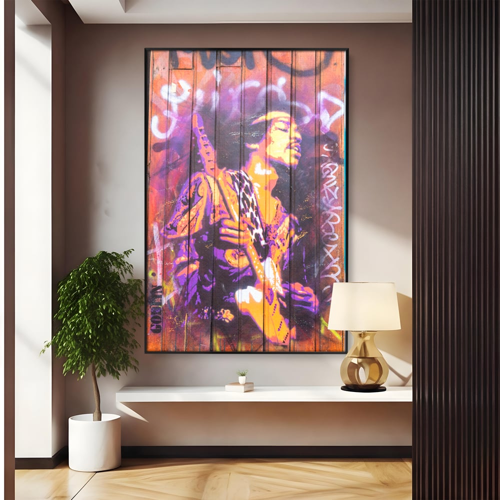 Tablou Canvas Premium, LuxCanva® C1065, Jimi Hendrix, Artist, Chitara, Muzician, Living Room, Office, Relaxare, Culori Vibrante