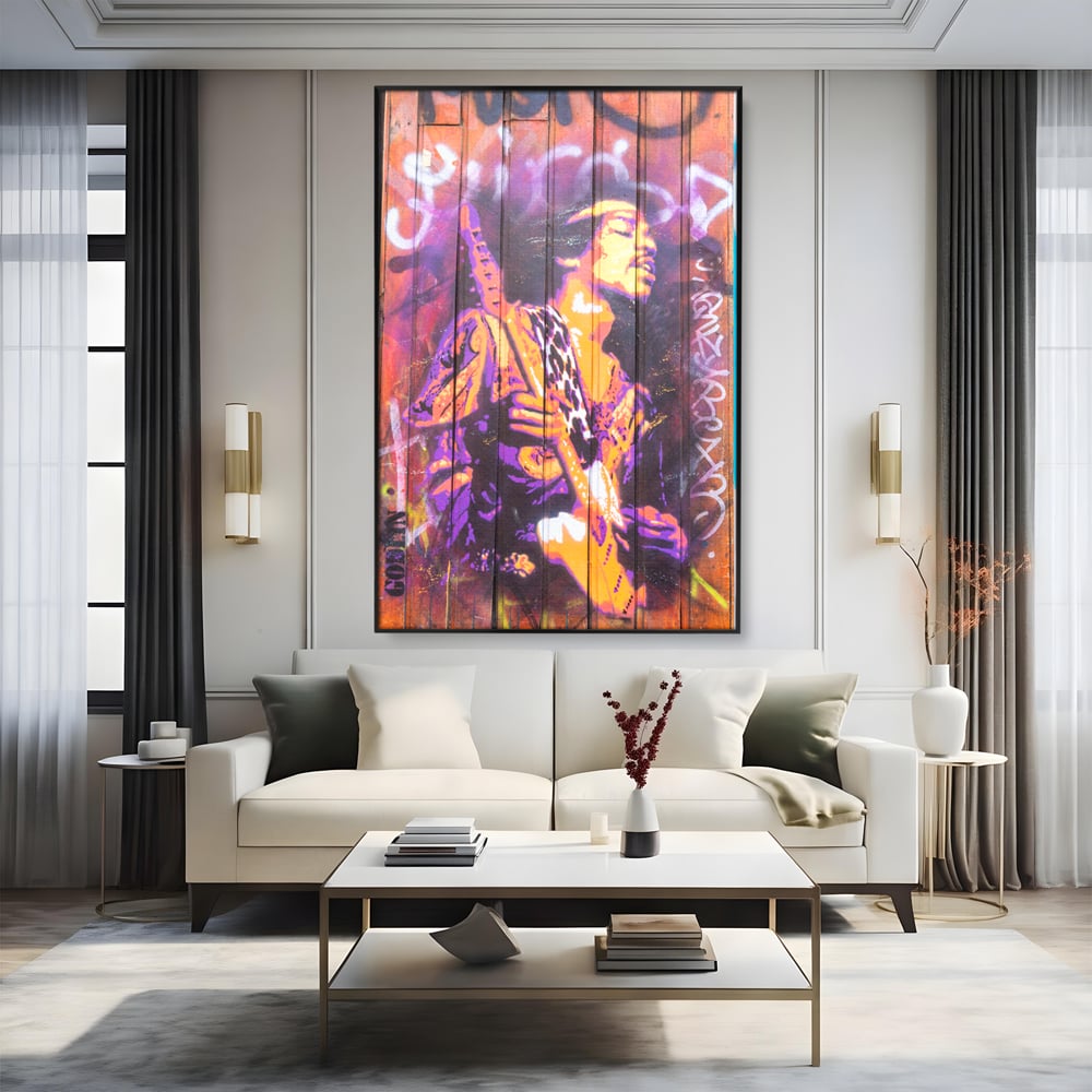 Tablou Canvas Premium, LuxCanva® C1065, Jimi Hendrix, Artist, Chitara, Muzician, Living Room, Office, Relaxare, Culori Vibrante