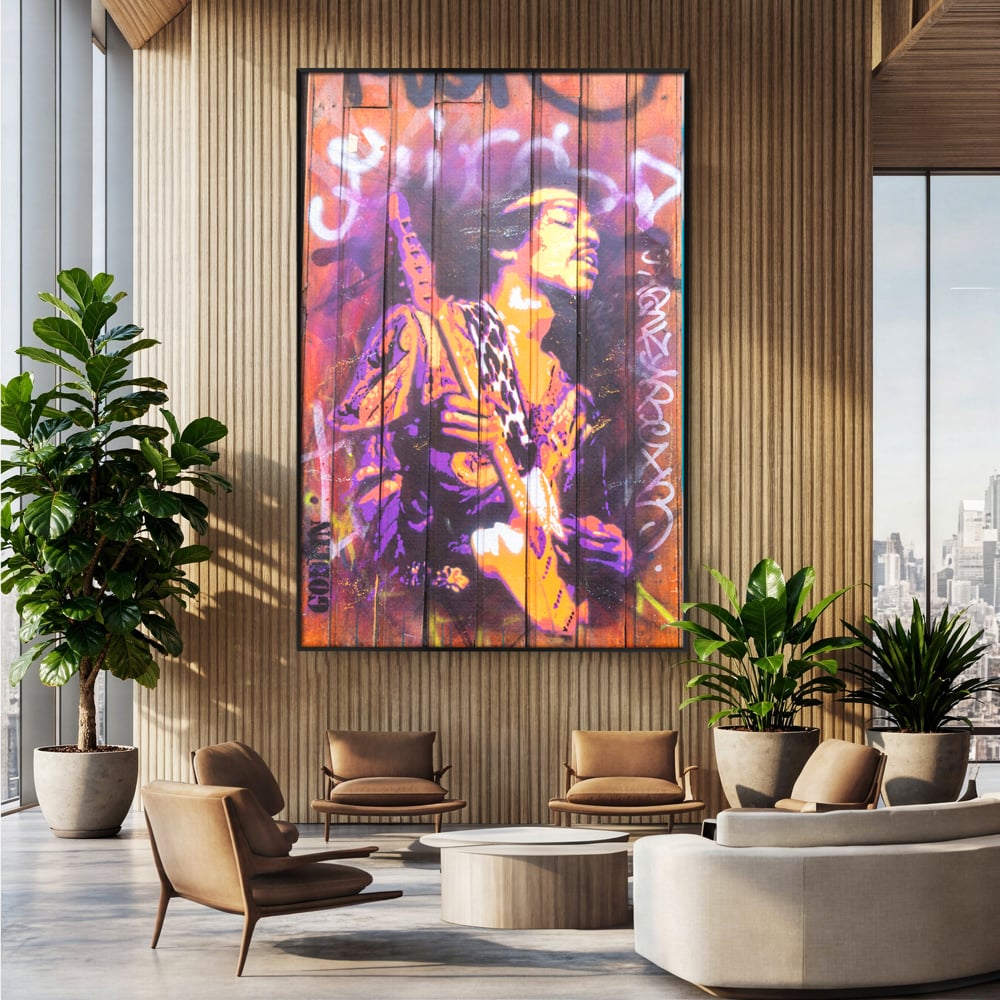 Tablou Canvas Premium, LuxCanva® C1065, Jimi Hendrix, Artist, Chitara, Muzician, Living Room, Office, Relaxare, Culori Vibrante