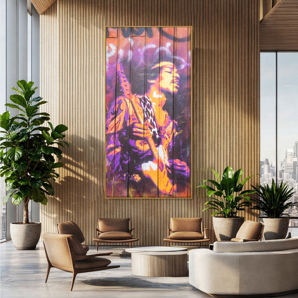 Tablou Canvas Premium, LuxCanva® C1065, Jimi Hendrix, Artist, Chitara, Muzician, Living Room, Office, Relaxare, Culori Vibrante