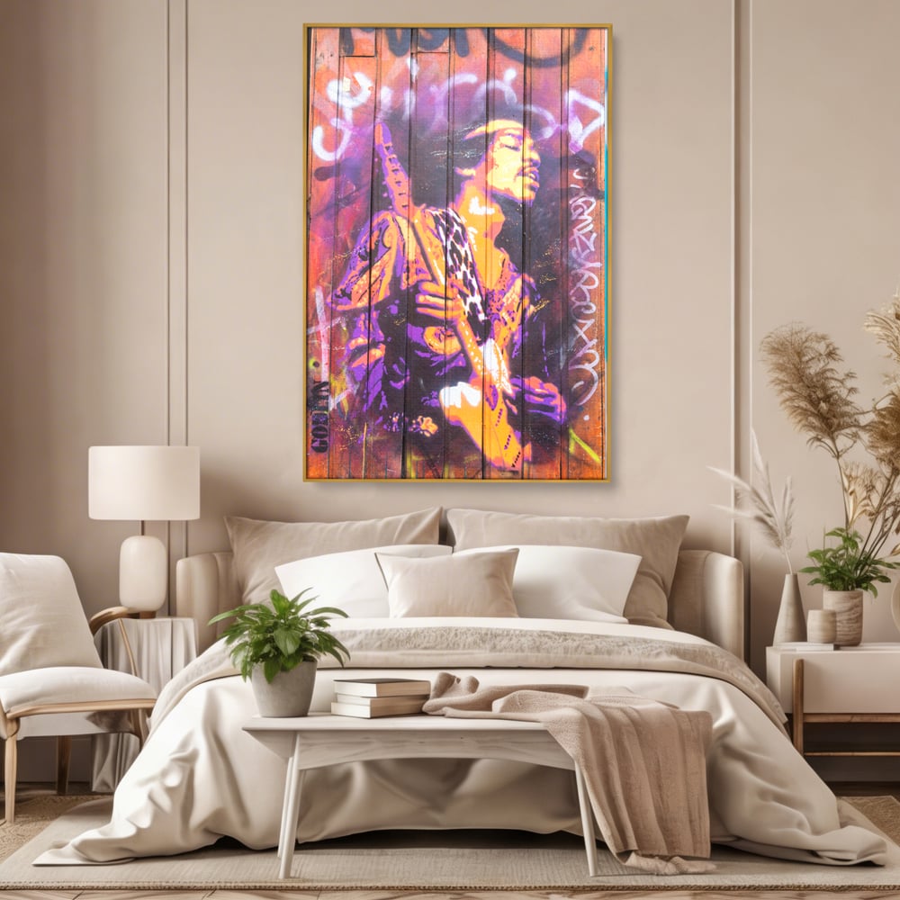 Tablou Canvas Premium, LuxCanva® C1065, Jimi Hendrix, Artist, Chitara, Muzician, Living Room, Office, Relaxare, Culori Vibrante