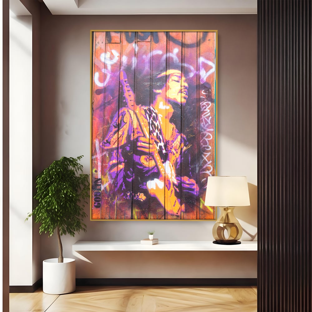 Tablou Canvas Premium, LuxCanva® C1065, Jimi Hendrix, Artist, Chitara, Muzician, Living Room, Office, Relaxare, Culori Vibrante