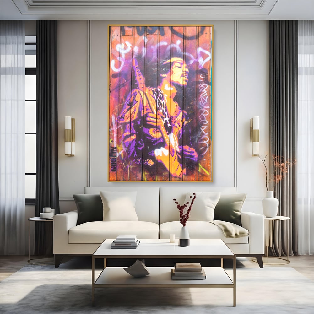 Tablou Canvas Premium, LuxCanva® C1065, Jimi Hendrix, Artist, Chitara, Muzician, Living Room, Office, Relaxare, Culori Vibrante