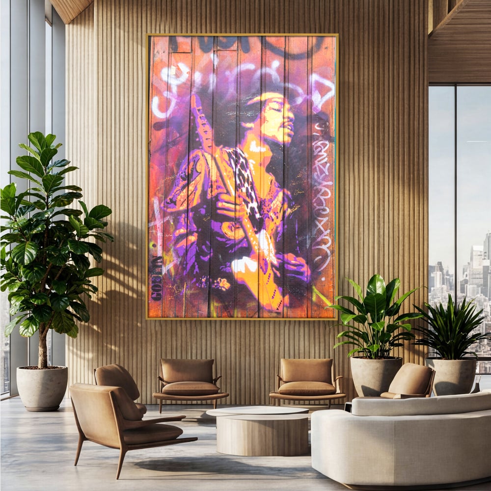 Tablou Canvas Premium, LuxCanva® C1065, Jimi Hendrix, Artist, Chitara, Muzician, Living Room, Office, Relaxare, Culori Vibrante