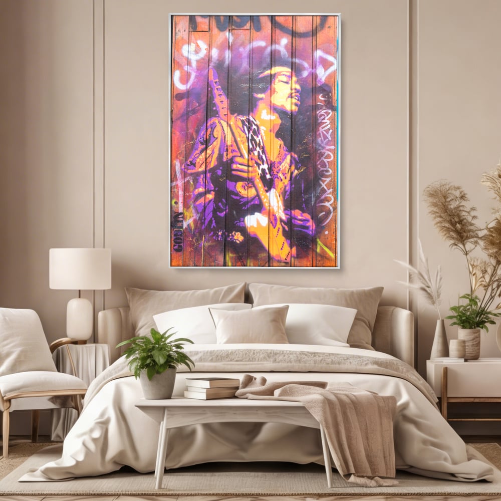 Tablou Canvas Premium, LuxCanva® C1065, Jimi Hendrix, Artist, Chitara, Muzician, Living Room, Office, Relaxare, Culori Vibrante