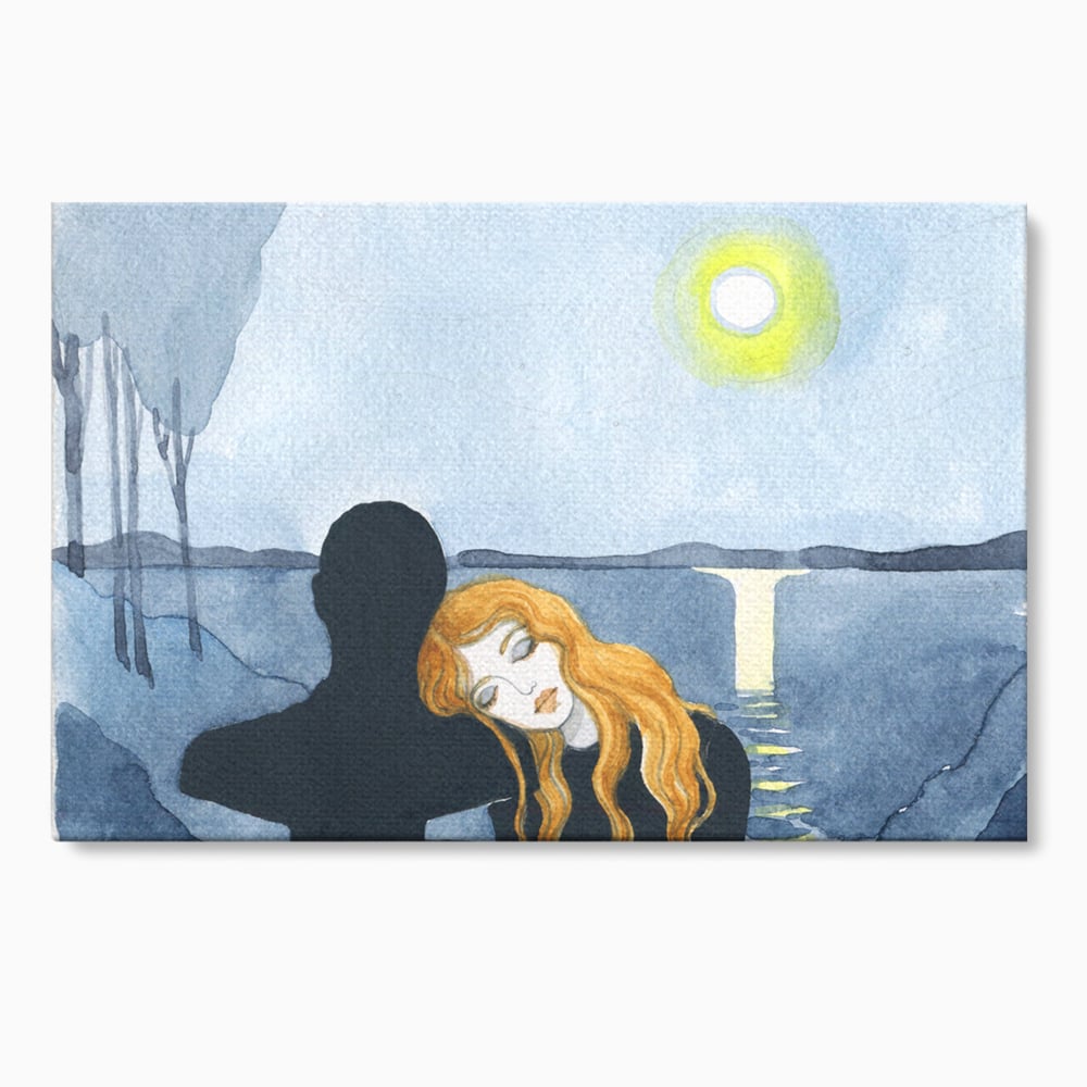 Leinwandbilder Premium LuxCanva® C1068, Liebespaar, Sonnenuntergang, See, Liebespaar, Wohnzimmer, Schlafzimmer, entspannend, kräftige Farben