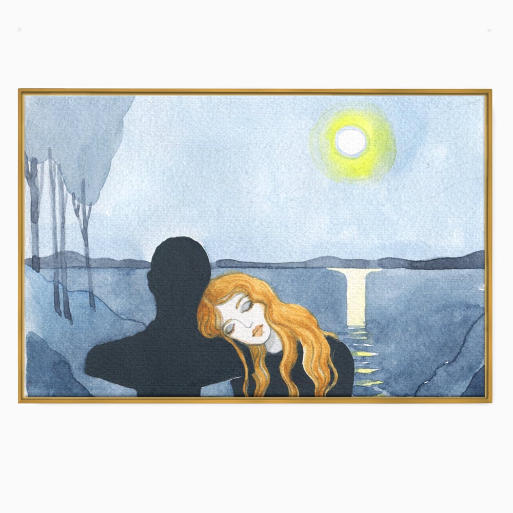 Leinwandbilder Premium LuxCanva® C1068, Liebespaar, Sonnenuntergang, See, Liebespaar, Wohnzimmer, Schlafzimmer, entspannend, kräftige Farben