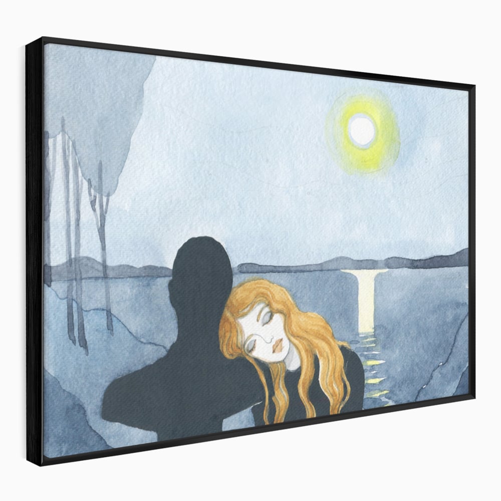 Leinwandbilder Premium LuxCanva® C1068, Liebespaar, Sonnenuntergang, See, Liebespaar, Wohnzimmer, Schlafzimmer, entspannend, kräftige Farben