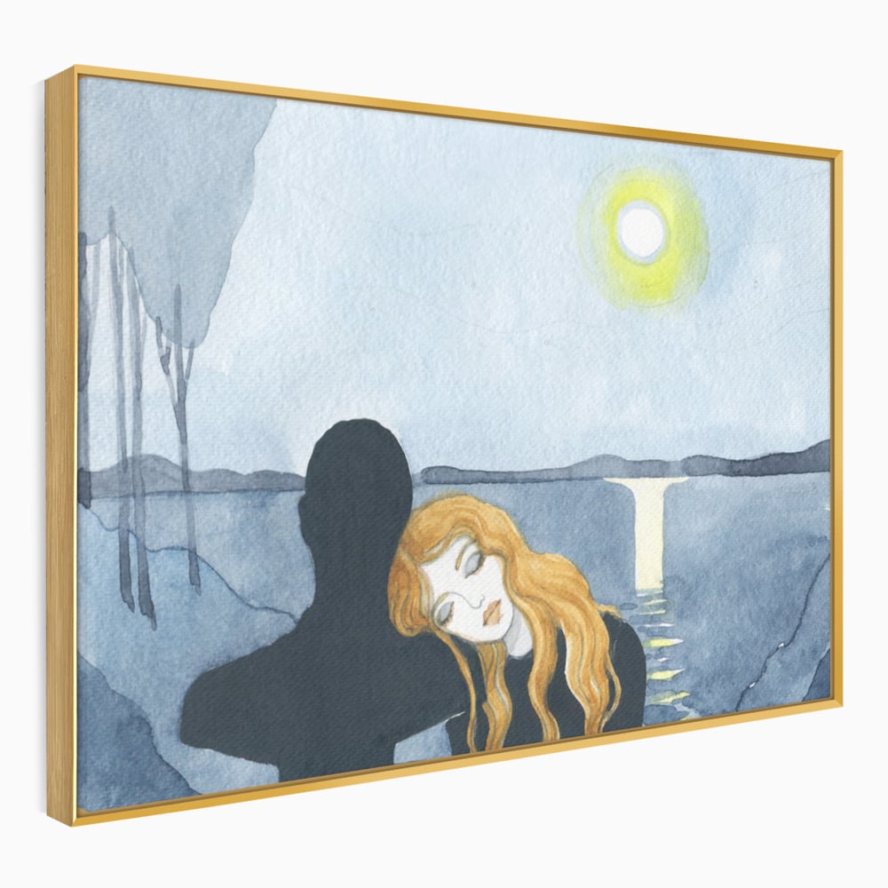 Leinwandbilder Premium LuxCanva® C1068, Liebespaar, Sonnenuntergang, See, Liebespaar, Wohnzimmer, Schlafzimmer, entspannend, kräftige Farben