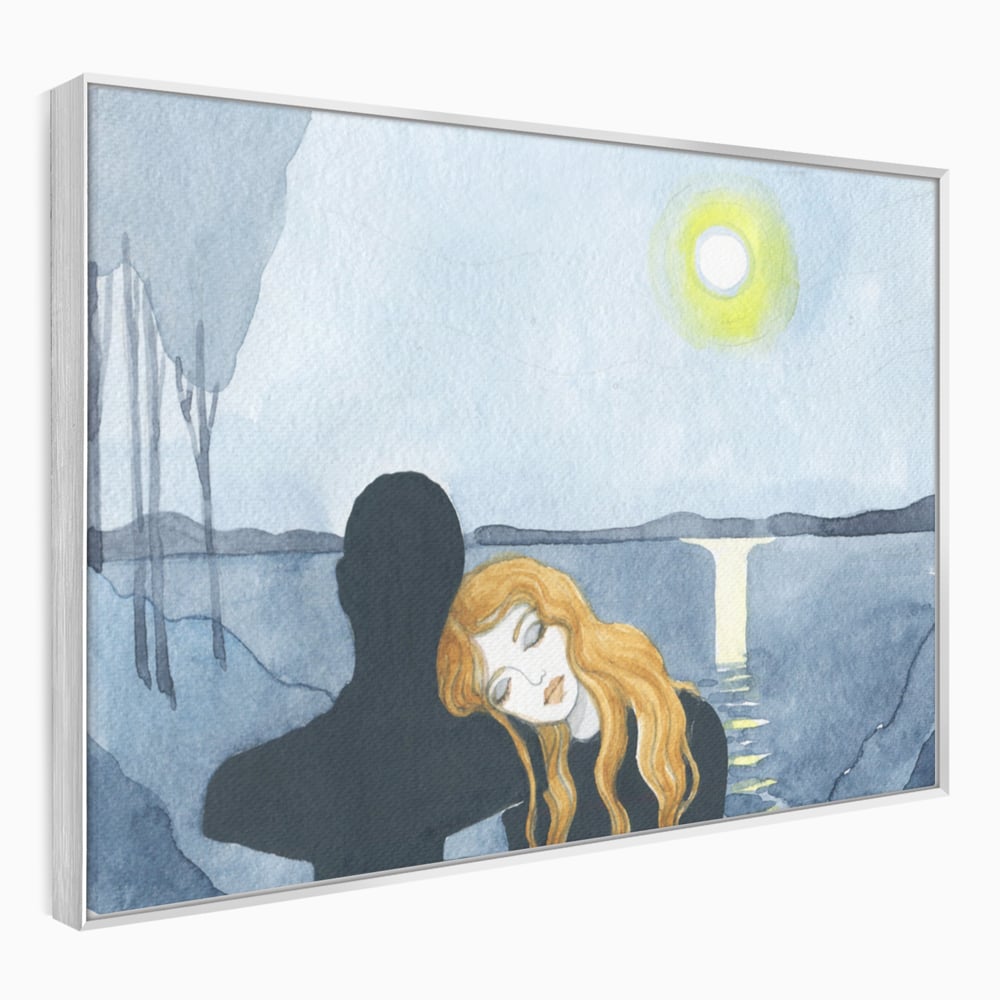 Leinwandbilder Premium LuxCanva® C1068, Liebespaar, Sonnenuntergang, See, Liebespaar, Wohnzimmer, Schlafzimmer, entspannend, kräftige Farben