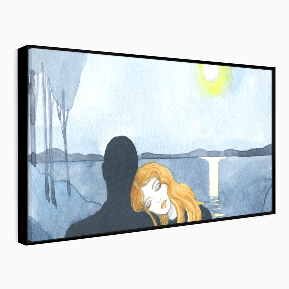 Leinwandbilder Premium LuxCanva® C1068, Liebespaar, Sonnenuntergang, See, Liebespaar, Wohnzimmer, Schlafzimmer, entspannend, kräftige Farben