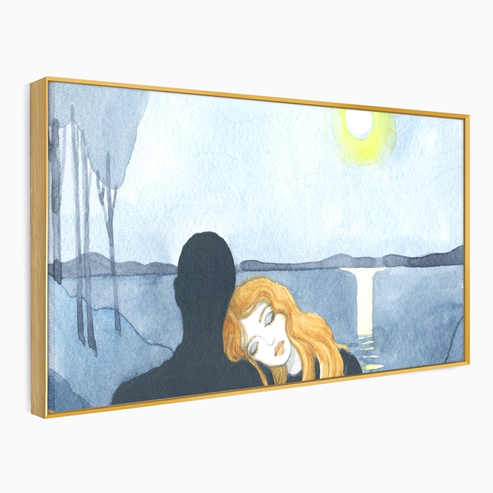 Leinwandbilder Premium LuxCanva® C1068, Liebespaar, Sonnenuntergang, See, Liebespaar, Wohnzimmer, Schlafzimmer, entspannend, kräftige Farben
