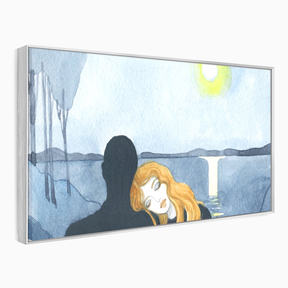 Leinwandbilder Premium LuxCanva® C1068, Liebespaar, Sonnenuntergang, See, Liebespaar, Wohnzimmer, Schlafzimmer, entspannend, kräftige Farben