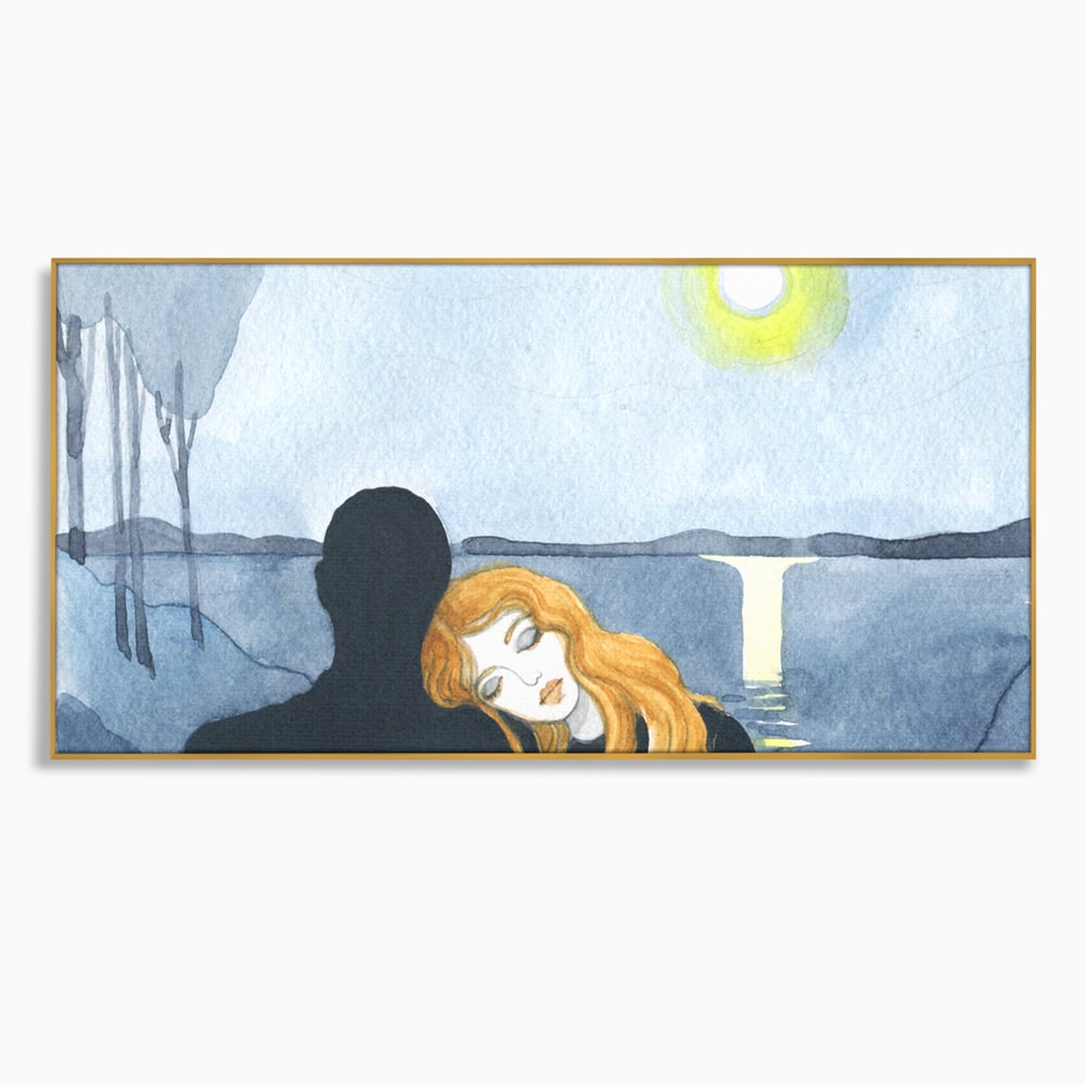 Leinwandbilder Premium LuxCanva® C1068, Liebespaar, Sonnenuntergang, See, Liebespaar, Wohnzimmer, Schlafzimmer, entspannend, kräftige Farben