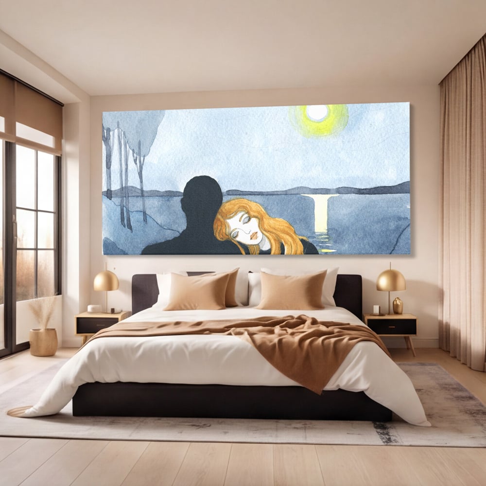 Leinwandbilder Premium LuxCanva® C1068, Liebespaar, Sonnenuntergang, See, Liebespaar, Wohnzimmer, Schlafzimmer, entspannend, kräftige Farben