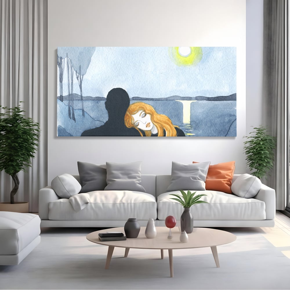 Leinwandbilder Premium LuxCanva® C1068, Liebespaar, Sonnenuntergang, See, Liebespaar, Wohnzimmer, Schlafzimmer, entspannend, kräftige Farben