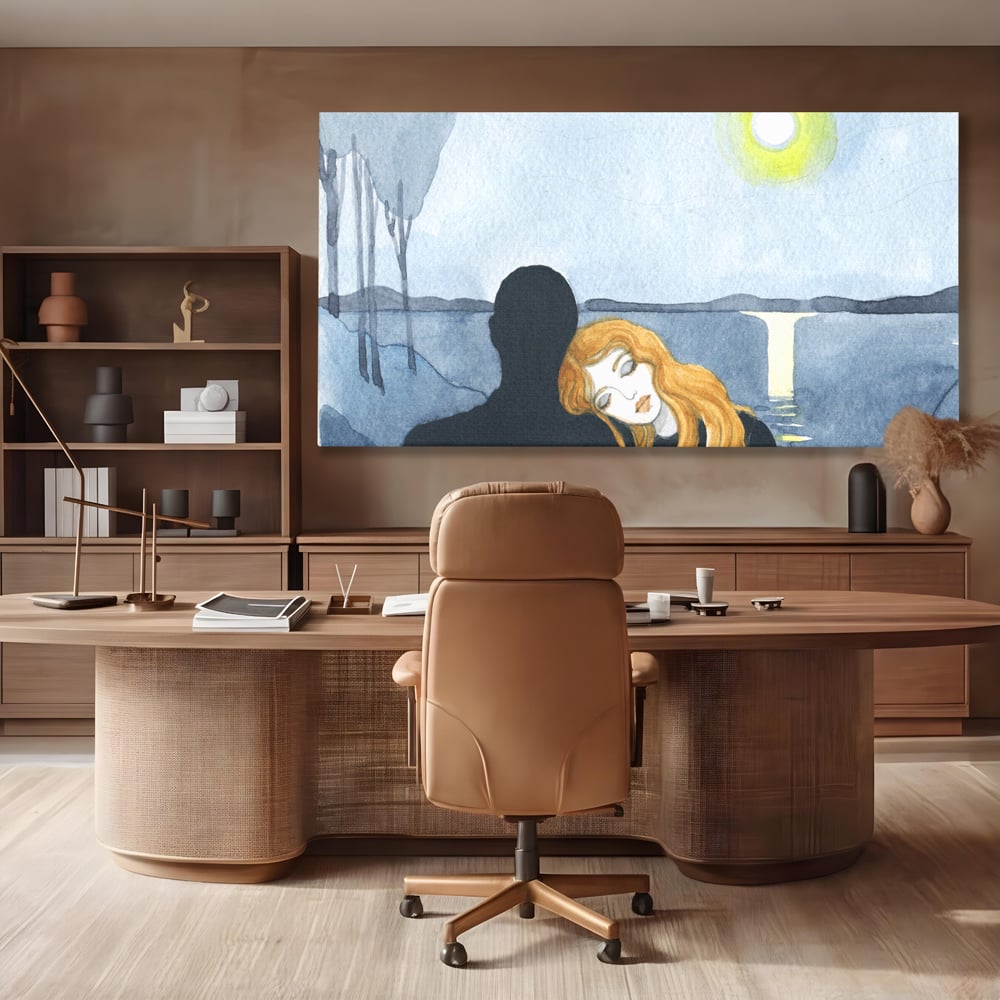 Leinwandbilder Premium LuxCanva® C1068, Liebespaar, Sonnenuntergang, See, Liebespaar, Wohnzimmer, Schlafzimmer, entspannend, kräftige Farben