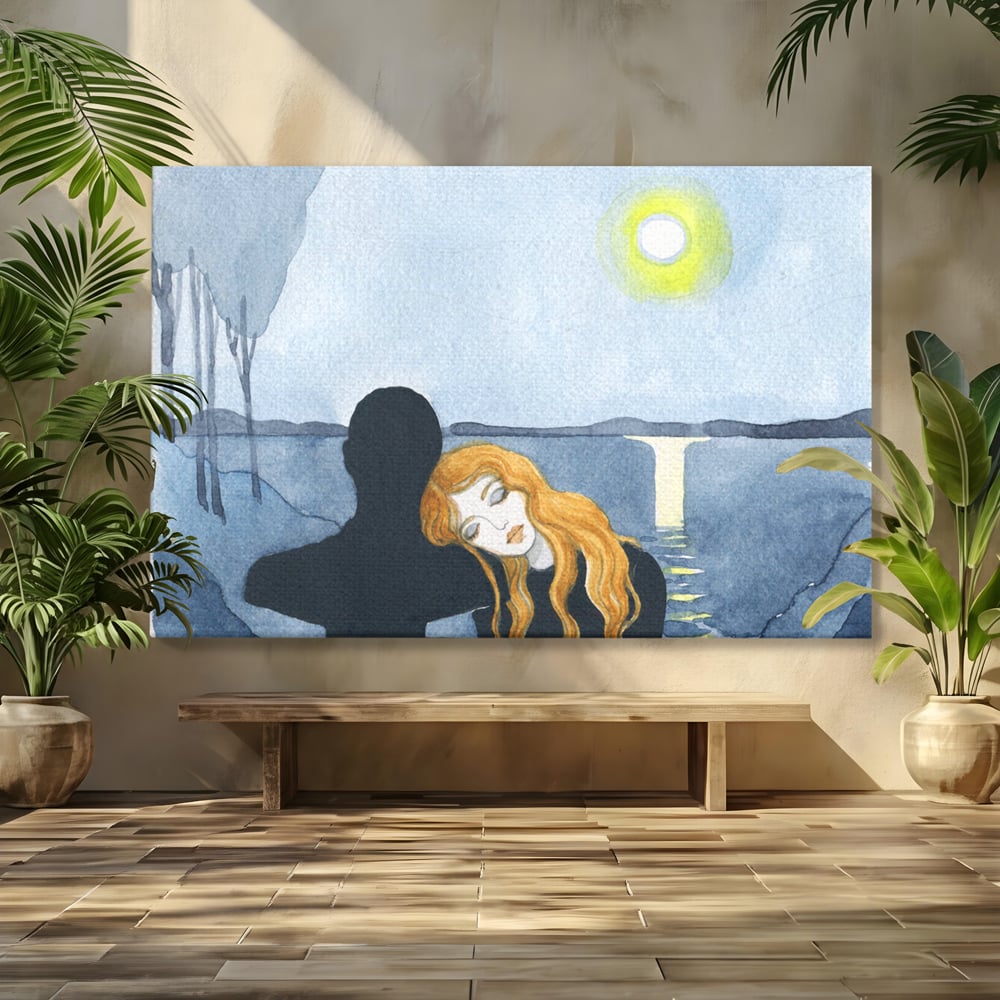 Leinwandbilder Premium LuxCanva® C1068, Liebespaar, Sonnenuntergang, See, Liebespaar, Wohnzimmer, Schlafzimmer, entspannend, kräftige Farben