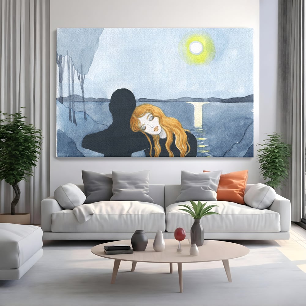 Leinwandbilder Premium LuxCanva® C1068, Liebespaar, Sonnenuntergang, See, Liebespaar, Wohnzimmer, Schlafzimmer, entspannend, kräftige Farben