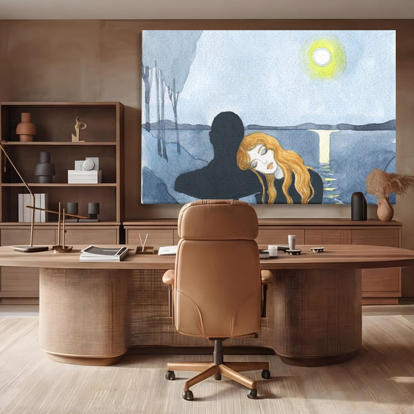 Leinwandbilder Premium LuxCanva® C1068, Liebespaar, Sonnenuntergang, See, Liebespaar, Wohnzimmer, Schlafzimmer, entspannend, kräftige Farben