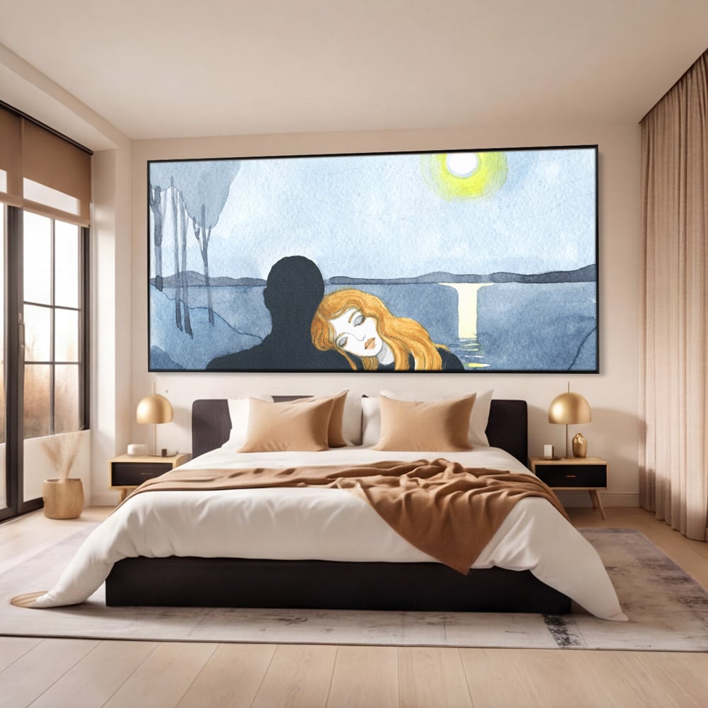 Leinwandbilder Premium LuxCanva® C1068, Liebespaar, Sonnenuntergang, See, Liebespaar, Wohnzimmer, Schlafzimmer, entspannend, kräftige Farben