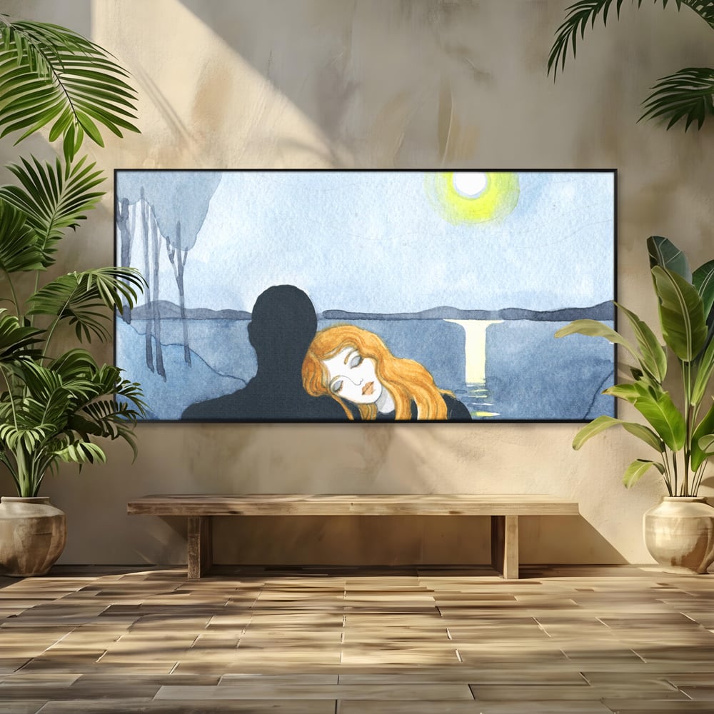Leinwandbilder Premium LuxCanva® C1068, Liebespaar, Sonnenuntergang, See, Liebespaar, Wohnzimmer, Schlafzimmer, entspannend, kräftige Farben